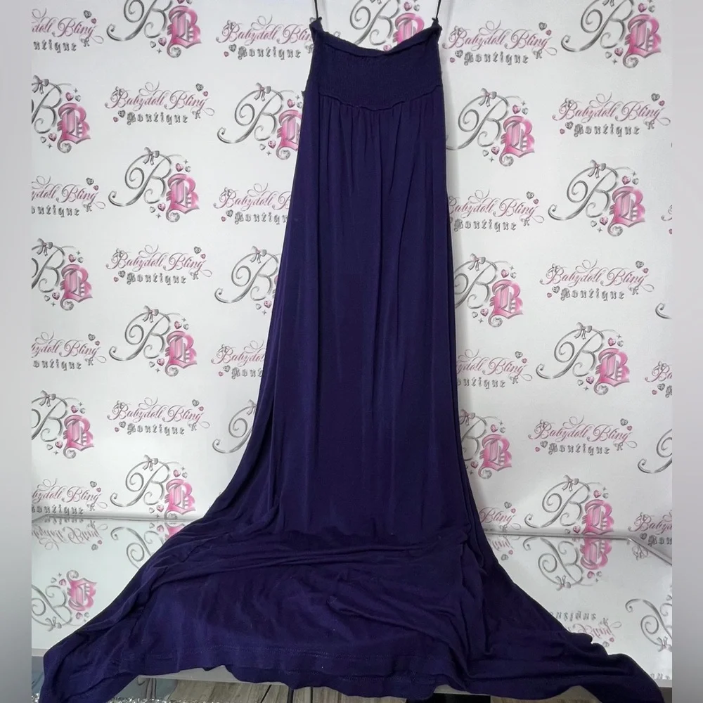New York and company dress strapless royal Purple Ruffled floral stretchy soft - Picture 4 of 6